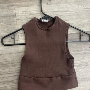 Chic Brown Ribbed Crop Top
